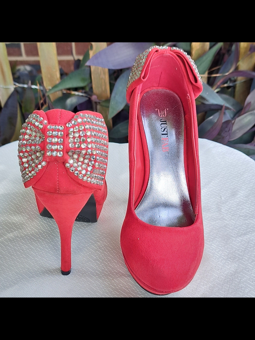 Just Fab Red Embellished Bow High Heel Pumps Stilettos